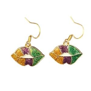 Mardi Gras Theme Lip Dangle Earrings